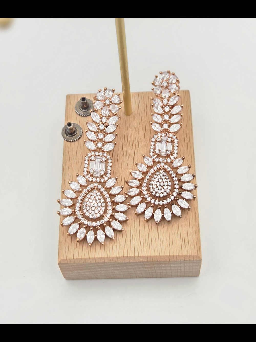 Source Unknown Rose Gold Teardrop Pavé Crystal Dangle Earrings